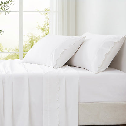 Coastal Chic Scalloped Edge Cotton Sheet Set - Quahog Bay Bedding