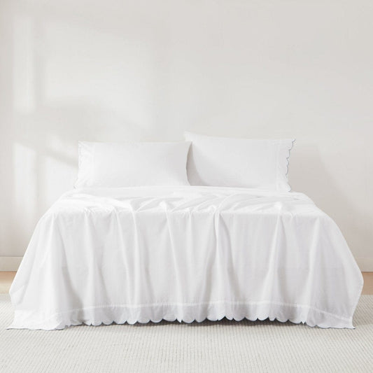 Coastal Chic Scalloped Edge Cotton Sheet Set - Quahog Bay Bedding