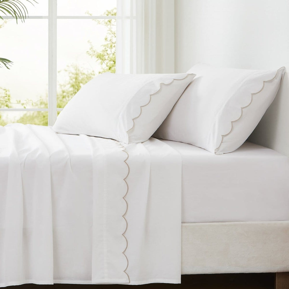 Coastal Chic Scalloped Edge Cotton Sheet Set - Quahog Bay Bedding