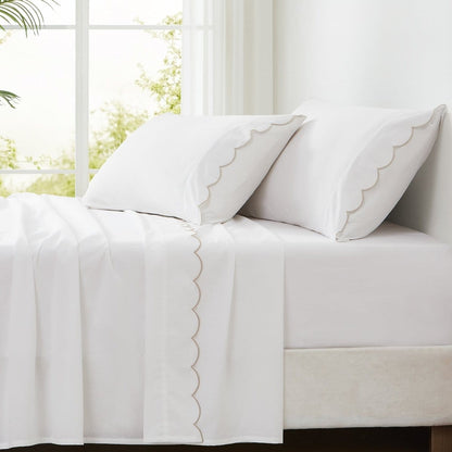 Coastal Chic Scalloped Edge Cotton Sheet Set - Quahog Bay Bedding