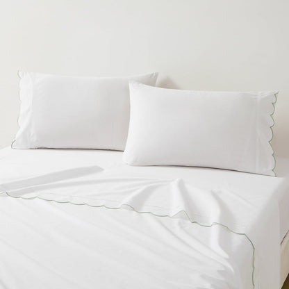 Coastal Chic Scalloped Edge Cotton Sheet Set - Quahog Bay Bedding
