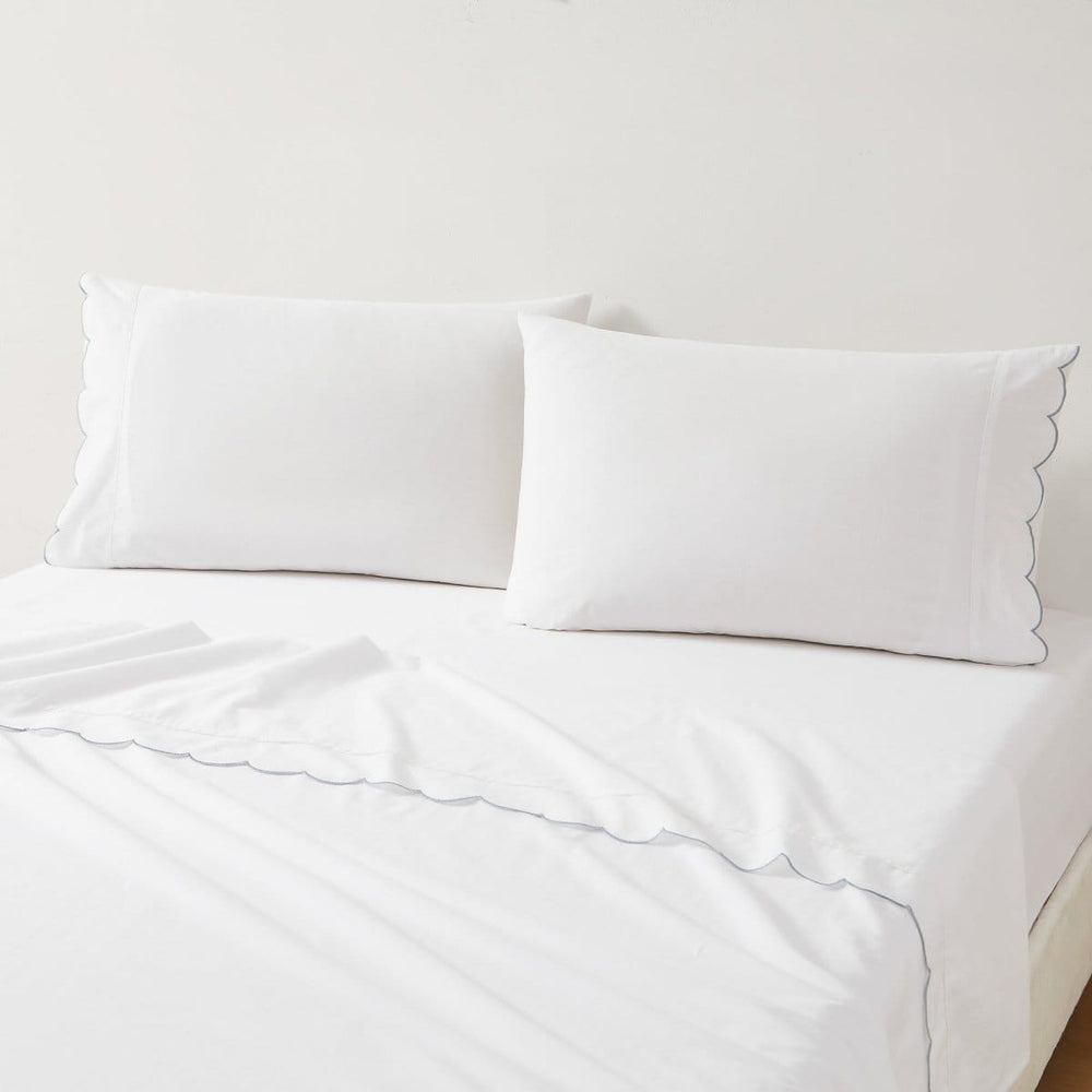 Coastal Chic Scalloped Edge Cotton Sheet Set - Quahog Bay Bedding