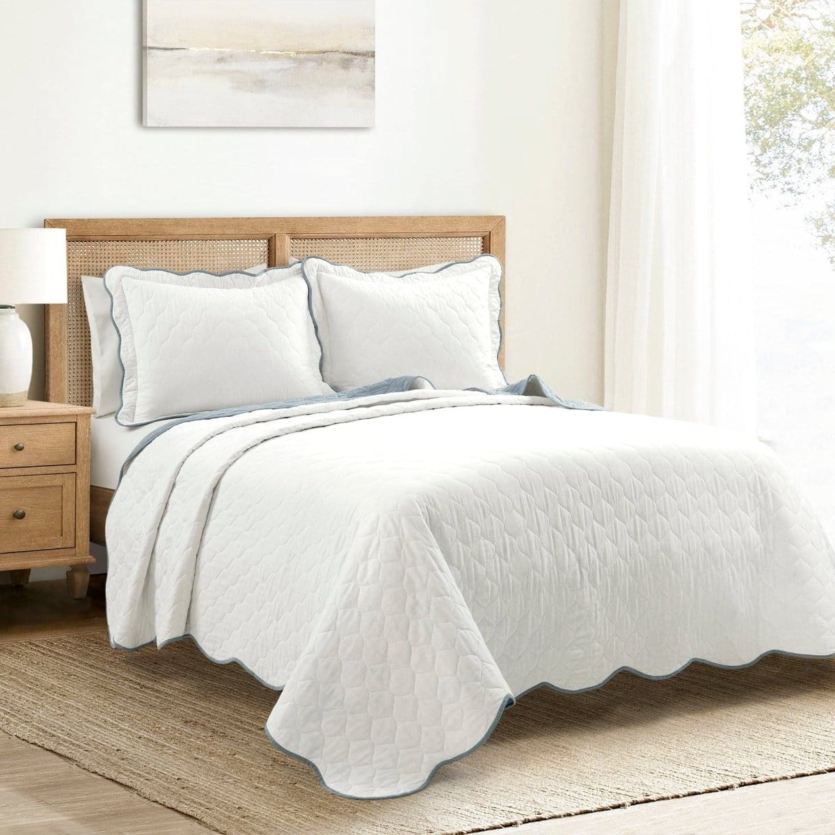 Coastal Chic Scalloped Edge Reversible Quilt 3 Piece Set - Quahog Bay Bedding