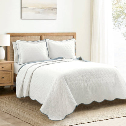 Coastal Chic Scalloped Edge Reversible Quilt 3 Piece Set - Quahog Bay Bedding