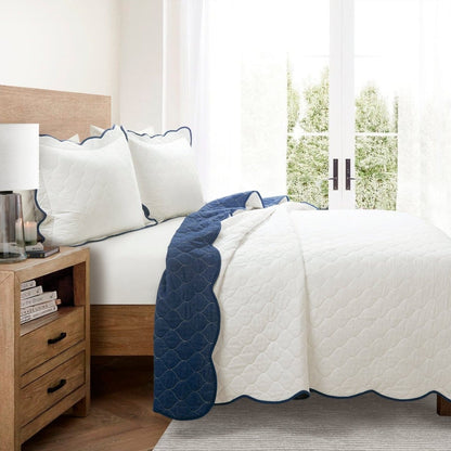 Coastal Chic Scalloped Edge Reversible Quilt 3 Piece Set - Quahog Bay Bedding
