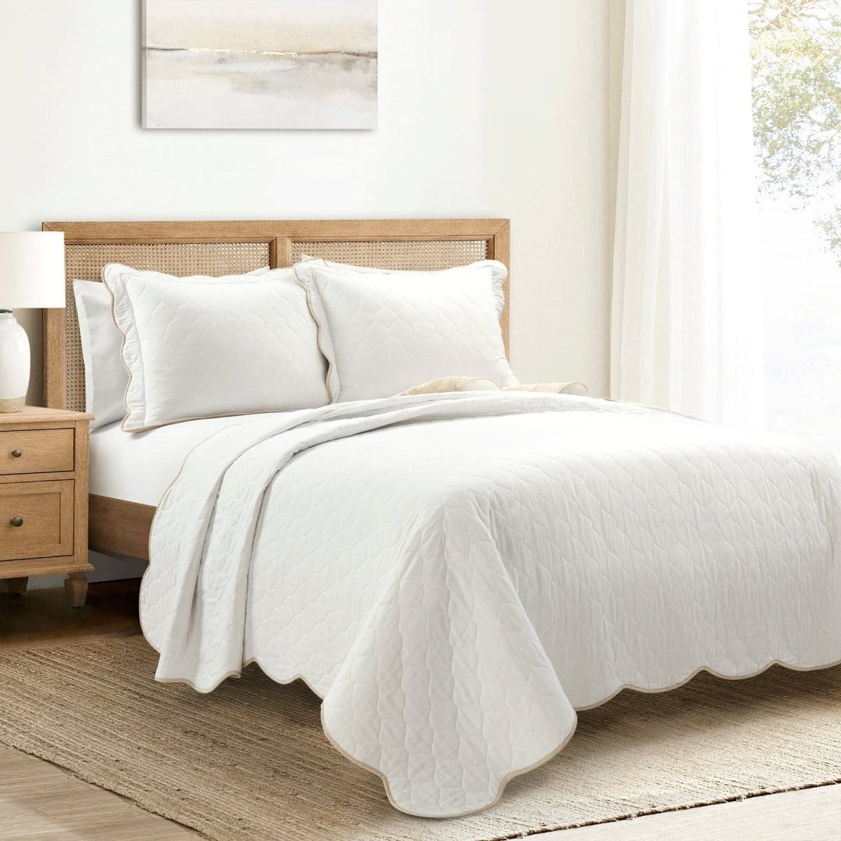 Coastal Chic Scalloped Edge Reversible Quilt 3 Piece Set - Quahog Bay Bedding