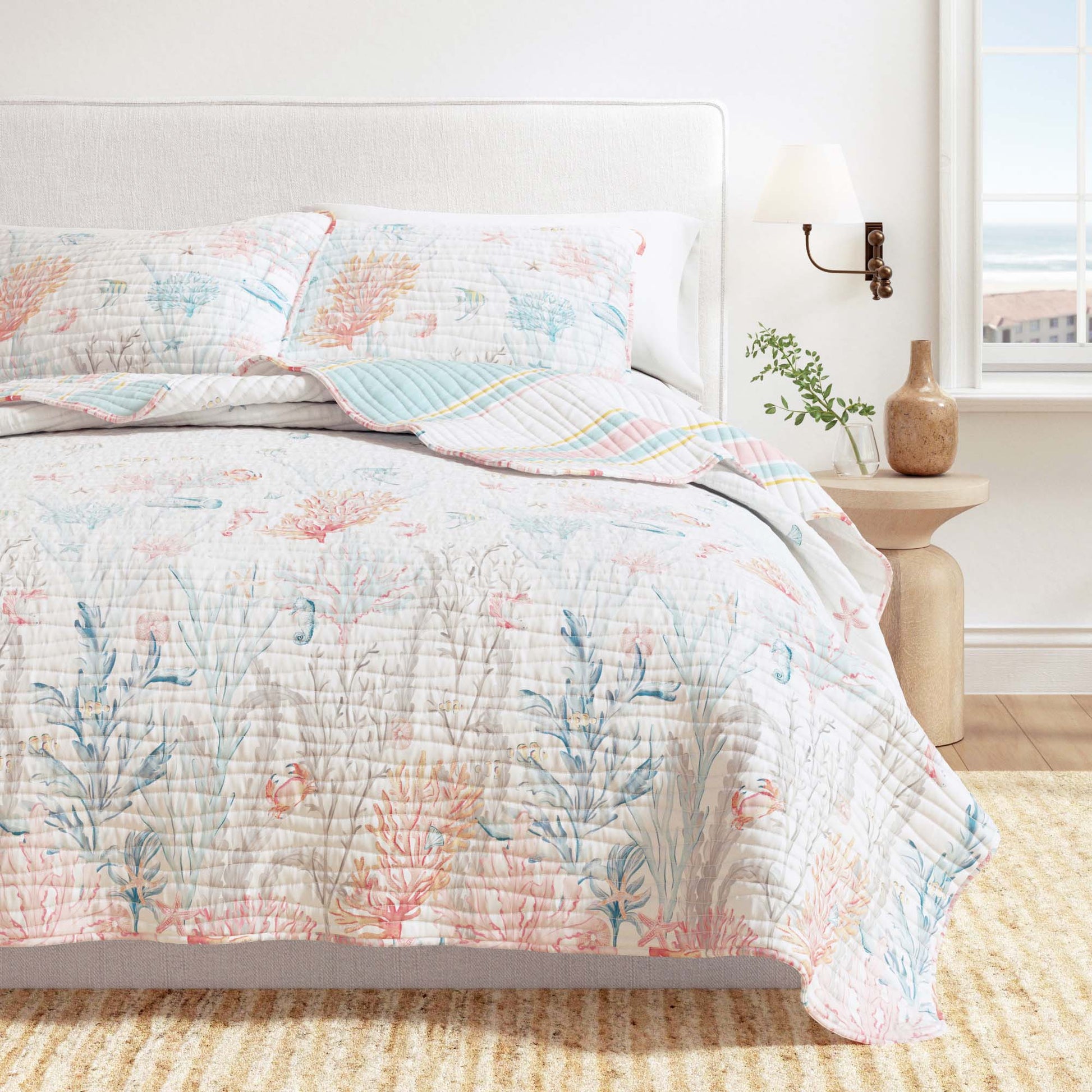 Coastal Coral Reef Quilt Set - Coastal Coral Themed Bedding - Quahog Bay Bedding
