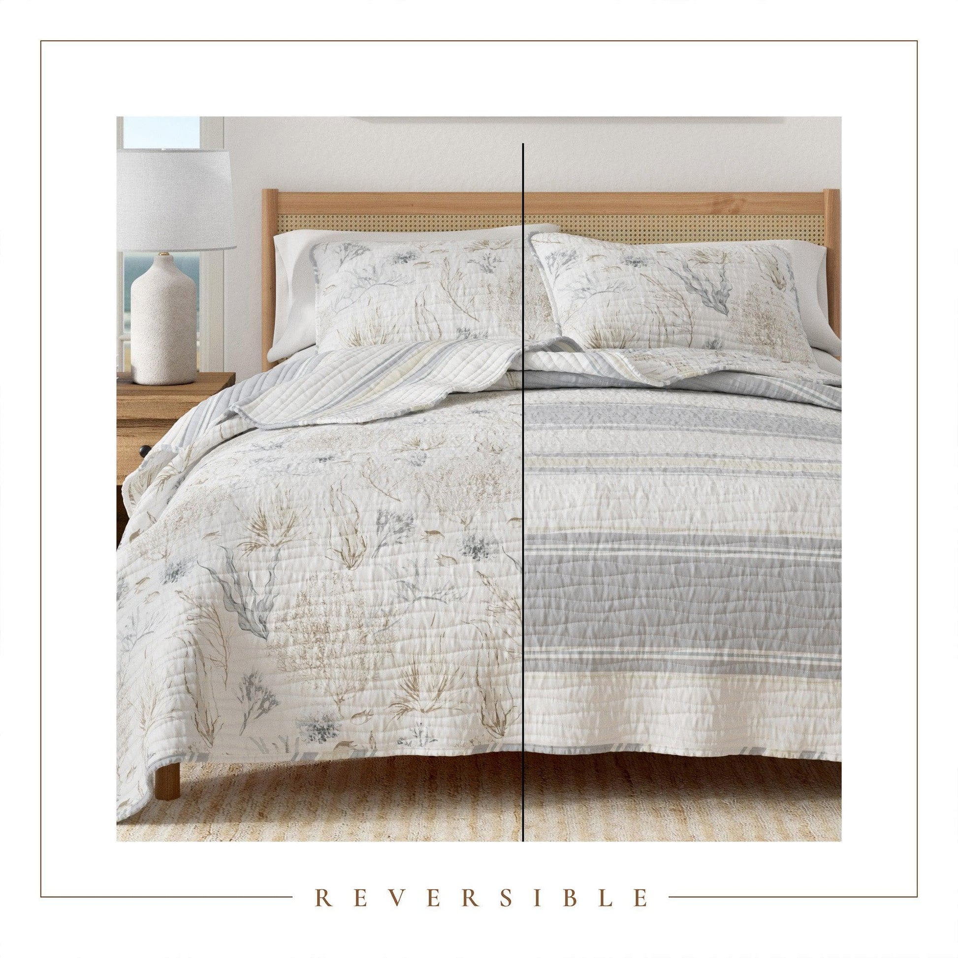 Coastal Coral Sea Maze Coastal Quilt Set - Coral Themed Bedding - Quahog Bay Bedding