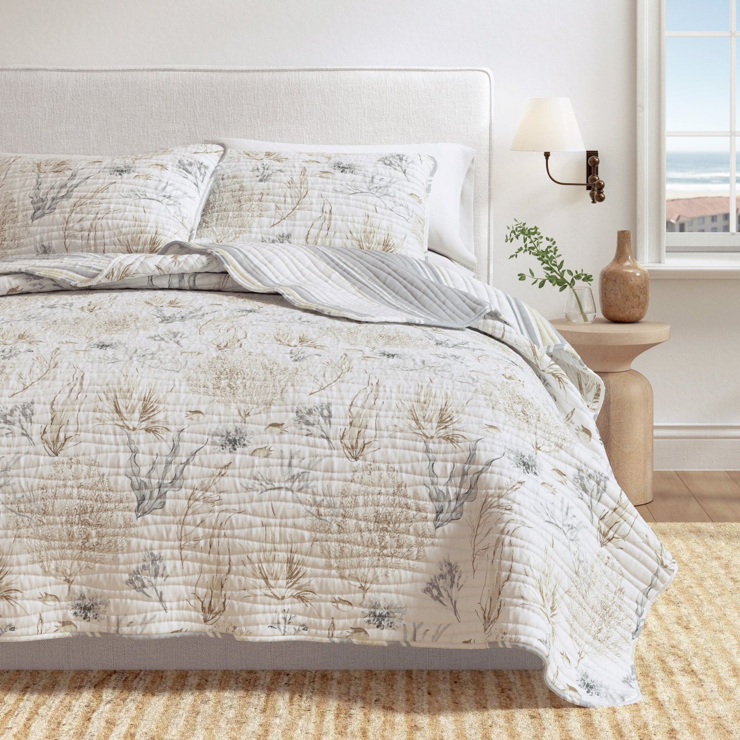 Coastal Coral Sea Maze Coastal Quilt Set - Coral Themed Bedding - Quahog Bay Bedding