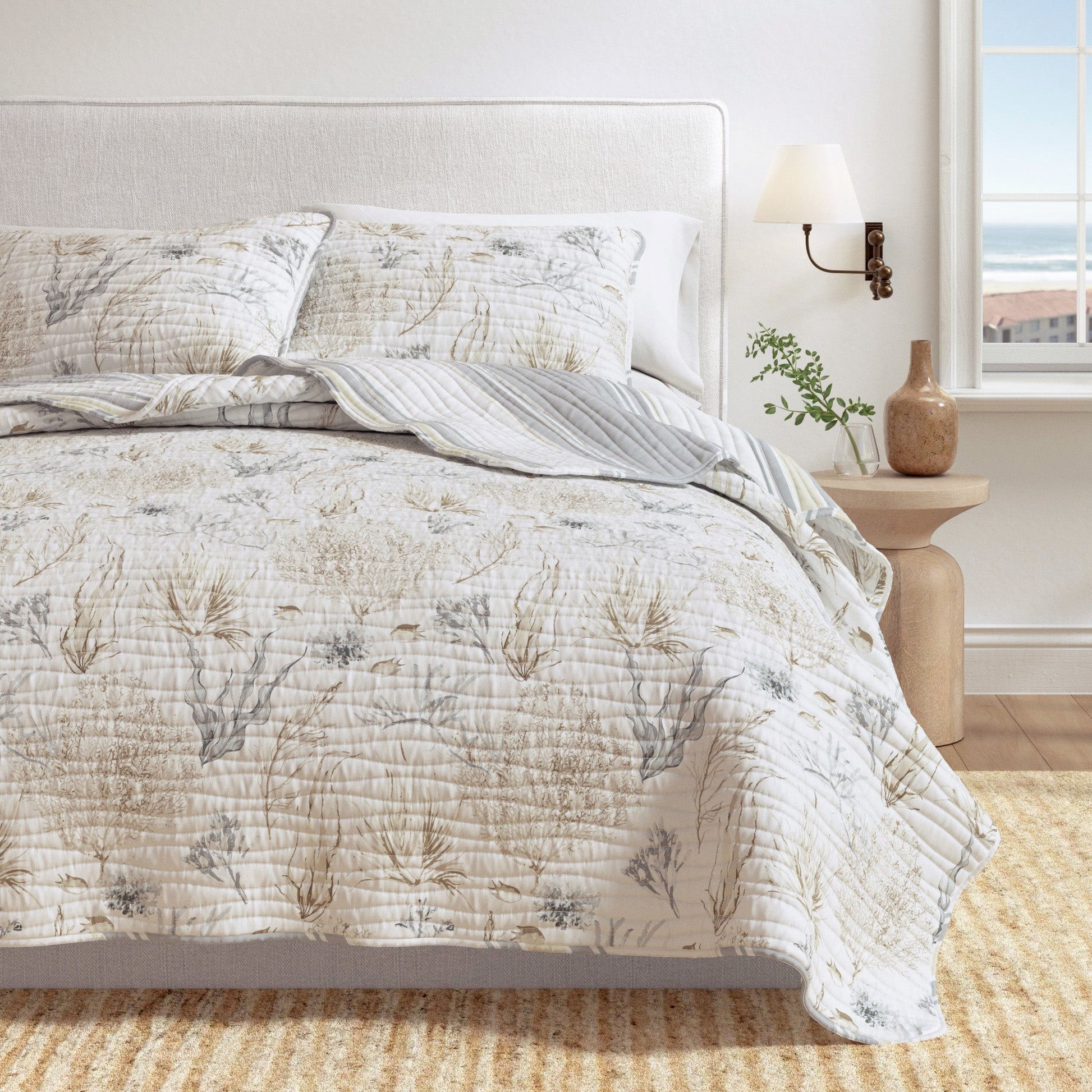 Coastal Coral Sea Maze Coastal Quilt Set - Coral Themed Bedding - Quahog Bay Bedding