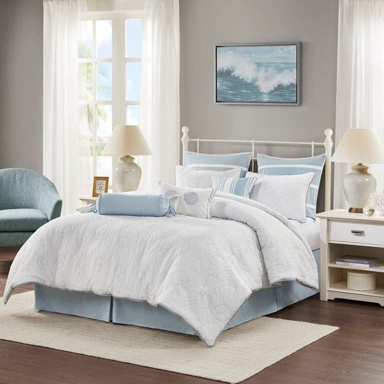 Coastal Crystal Beach Light Blue & White Comforter Set - Quahog Bay Bedding
