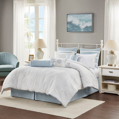 Coastal Crystal Beach Light Blue & White Comforter Set - Quahog Bay Bedding