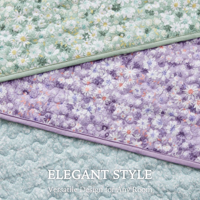 Coastal Floral Quilt Set - Shabby Chic Seersucker - Purple - Quahog Bay Bedding