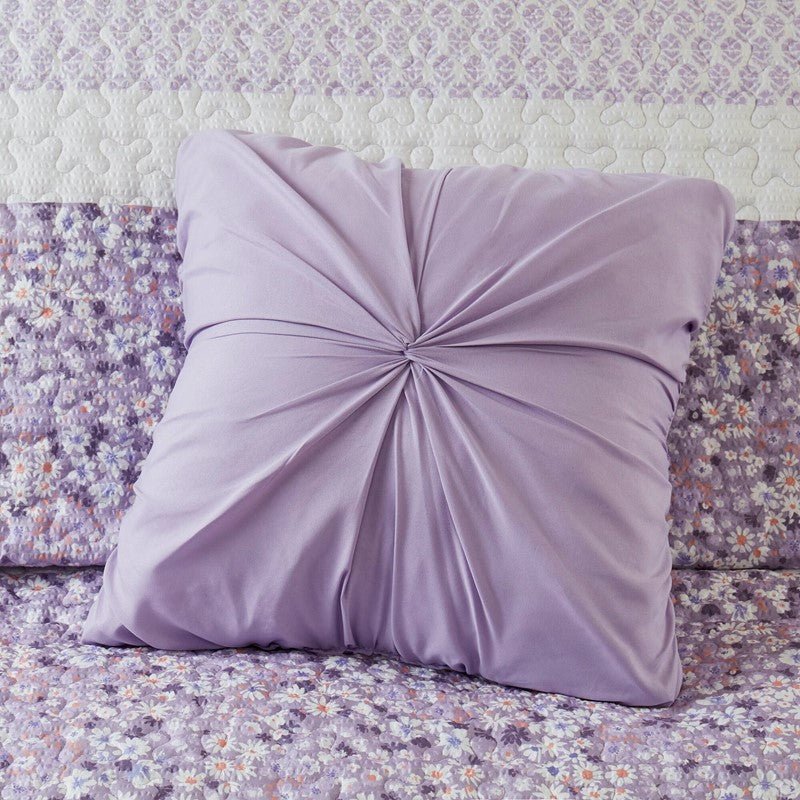 Coastal Floral Quilt Set - Shabby Chic Seersucker - Purple - Quahog Bay Bedding