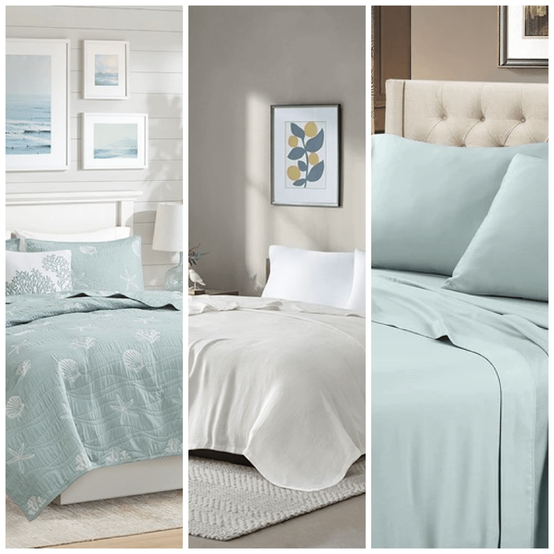 Coastal Queen Bedding 9PC Ensemble With Tiffany Blue Hues - Quahog Bay Bedding