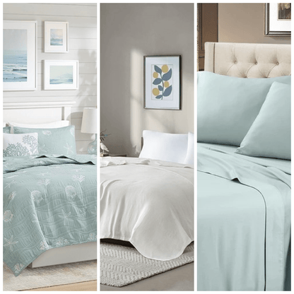 Coastal Queen Bedding 9PC Ensemble With Tiffany Blue Hues - Quahog Bay Bedding
