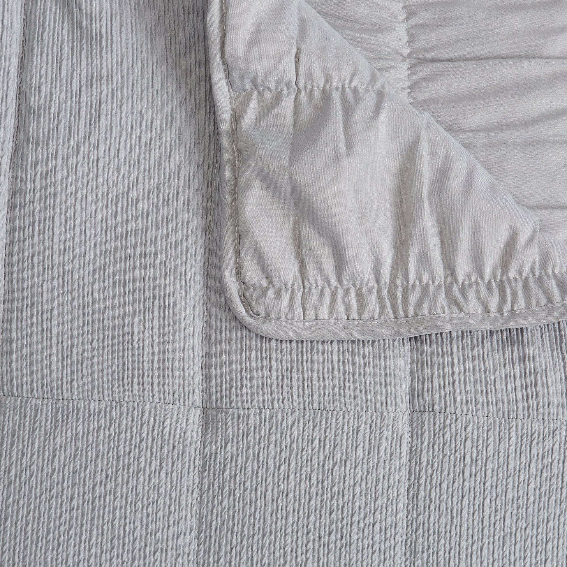Coastal & Nautical Textured Striped Quilt Set - White, Light Grey & Navy - Quahog Bay Bedding