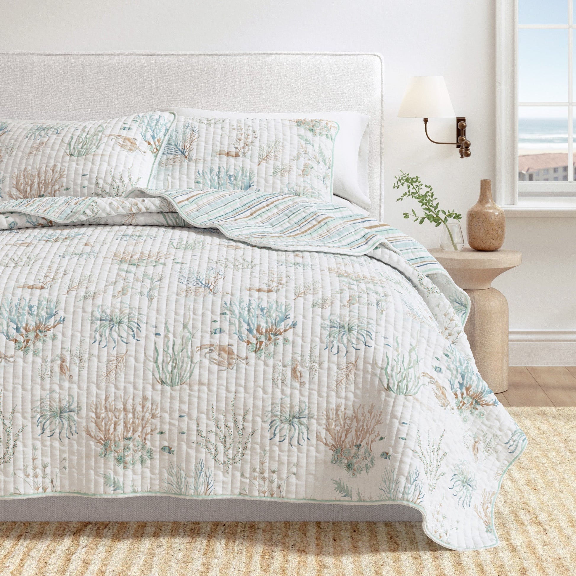 Coastal Pastel Coral Cotton Quilt Set - Coral Themed Bedding Sets - Quahog Bay Bedding