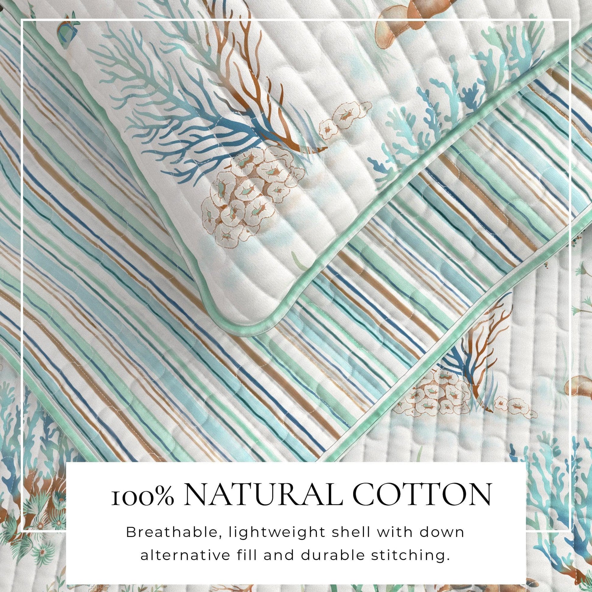 Coastal Pastel Coral Cotton Quilt Set - Coral Themed Bedding Sets - Quahog Bay Bedding