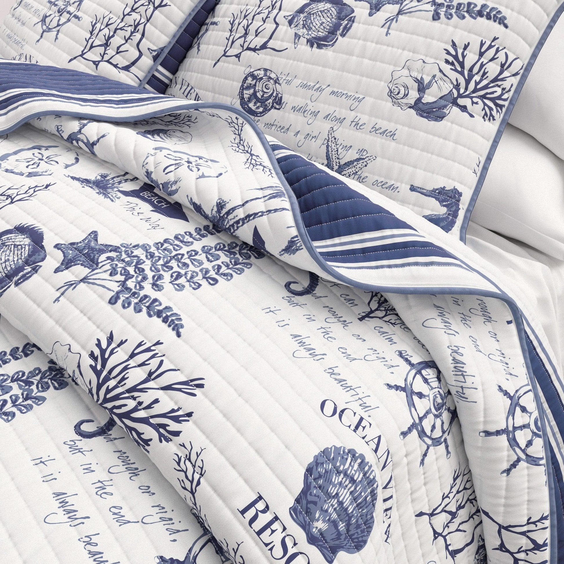 Coastal Printed Cotton Quilt Set - Calypso Collection - Quahog Bay Bedding