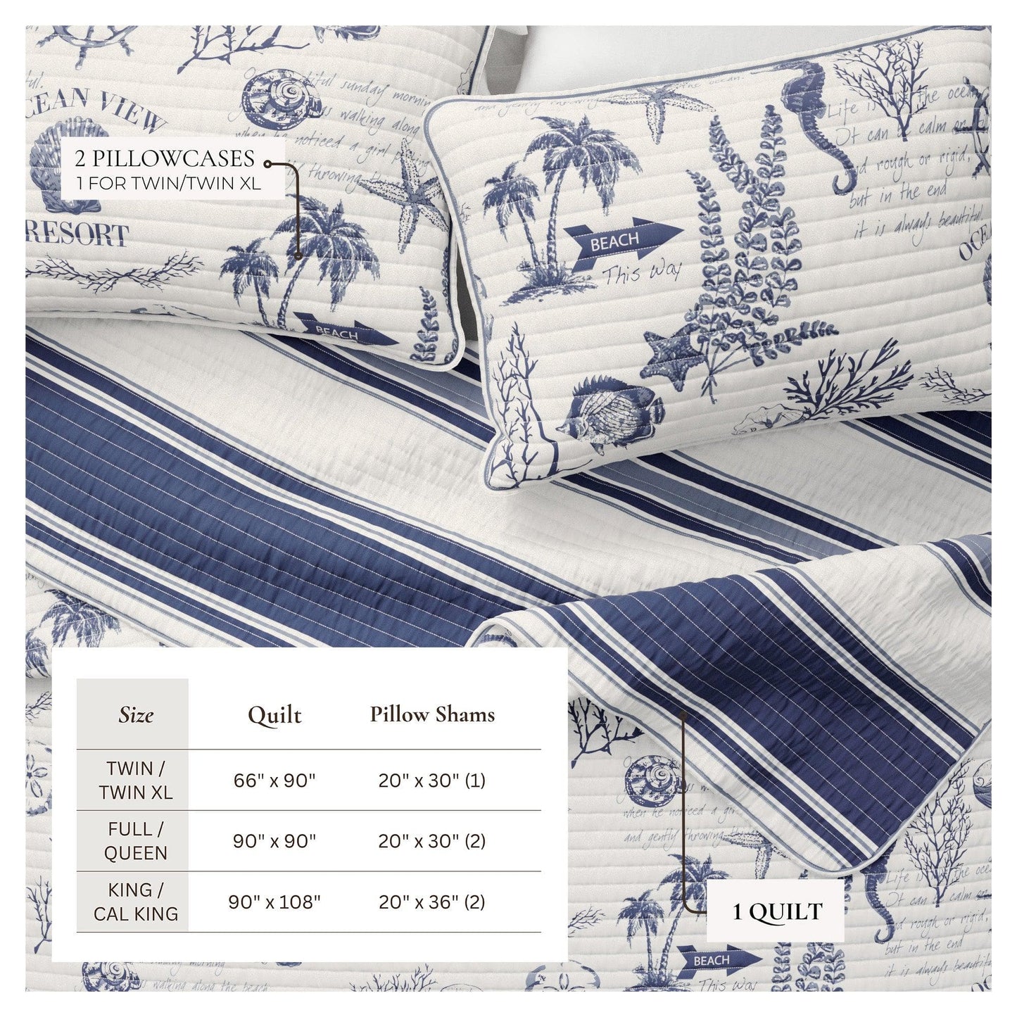 Coastal Printed Cotton Quilt Set - Calypso Collection - Quahog Bay Bedding