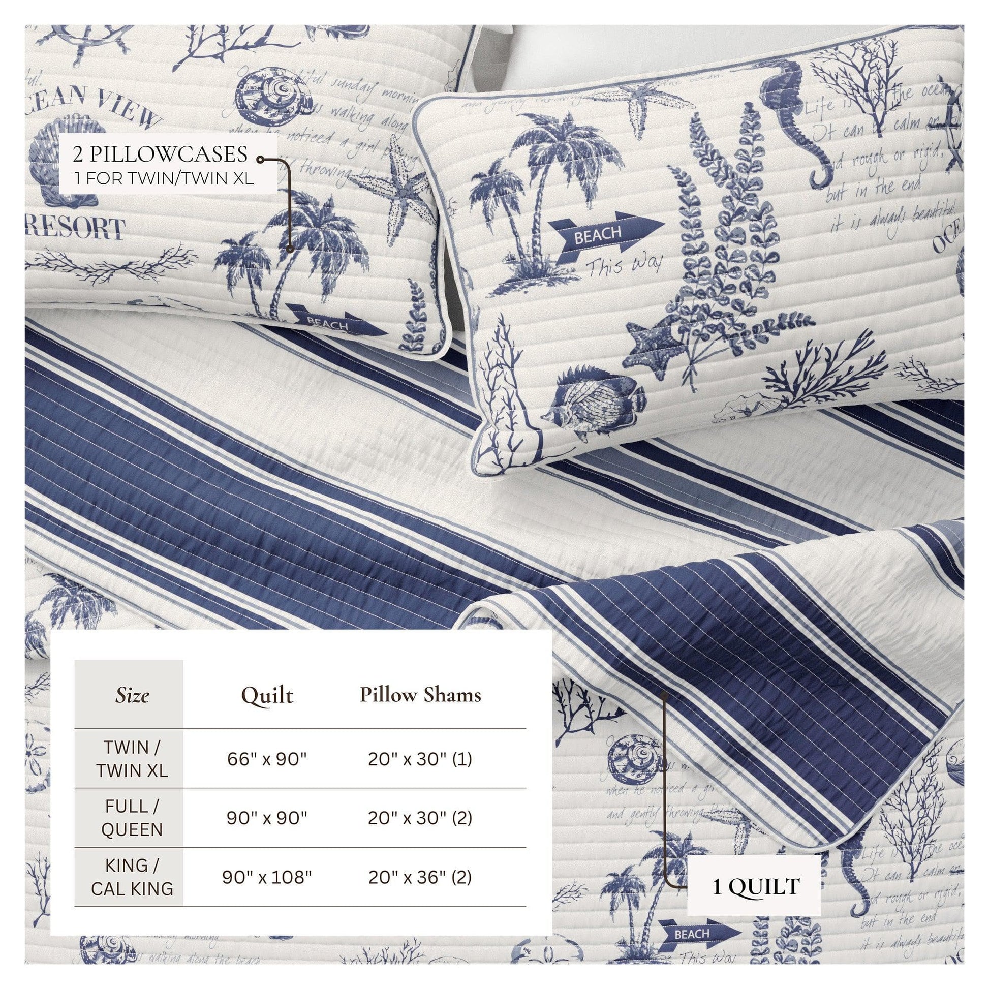 Coastal Printed Cotton Quilt Set - Calypso Collection - Quahog Bay Bedding