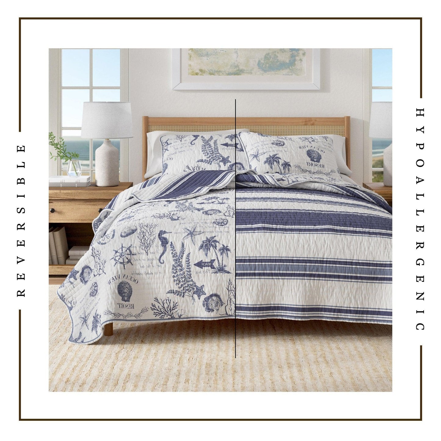 Coastal Printed Cotton Quilt Set - Calypso Collection - Quahog Bay Bedding