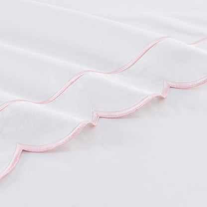 Coastal Scalloped Edge Embroidered 300TC Cotton Percale Sheet Set - Quahog Bay Bedding