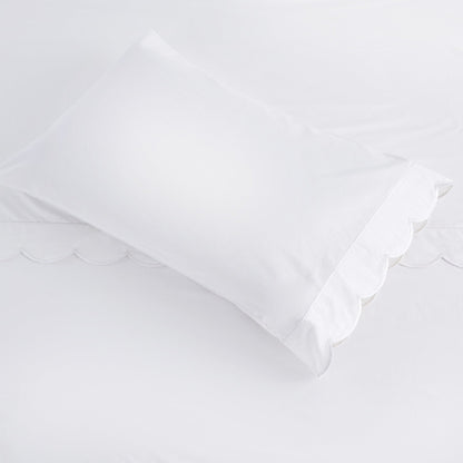 Coastal Scalloped Edge Embroidered 300TC Cotton Percale Sheet Set - Quahog Bay Bedding