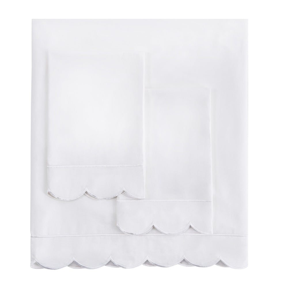 Coastal Scalloped Edge Embroidered 300TC Cotton Percale Sheet Set - Quahog Bay Bedding