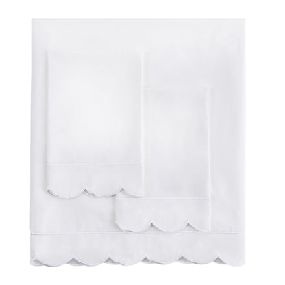 Coastal Scalloped Edge Embroidered 300TC Cotton Percale Sheet Set - Quahog Bay Bedding