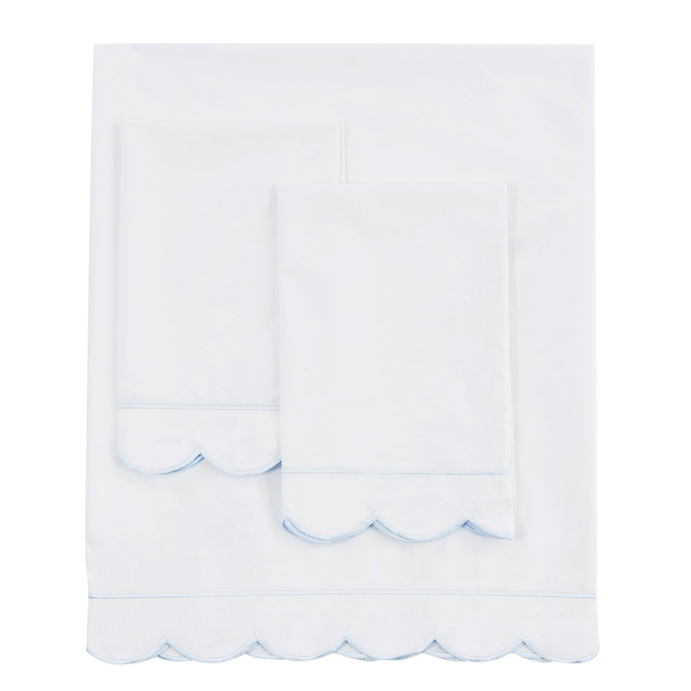 Coastal Scalloped Edge Embroidered 300TC Cotton Percale Sheet Set - Quahog Bay Bedding