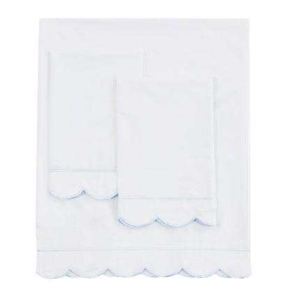 Coastal Scalloped Edge Embroidered 300TC Cotton Percale Sheet Set - Quahog Bay Bedding