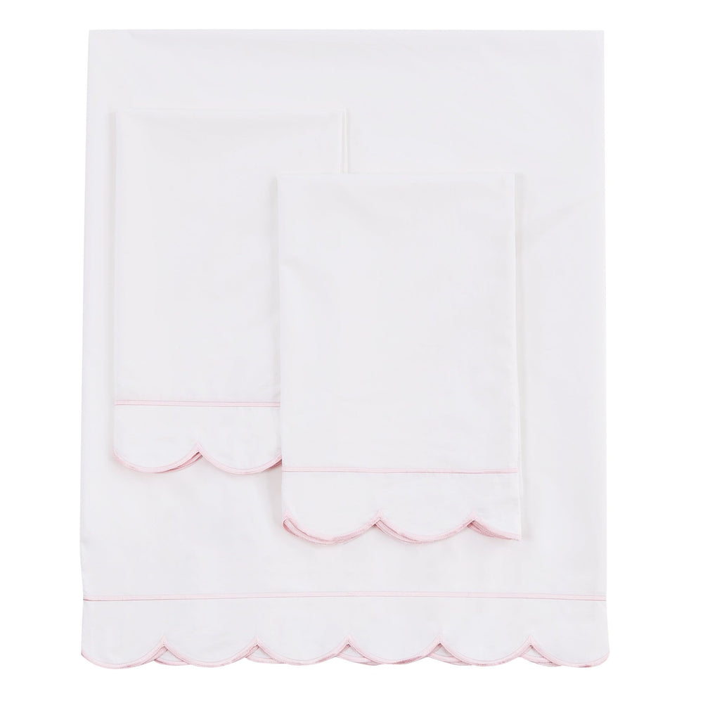 Coastal Scalloped Edge Embroidered 300TC Cotton Percale Sheet Set - Quahog Bay Bedding