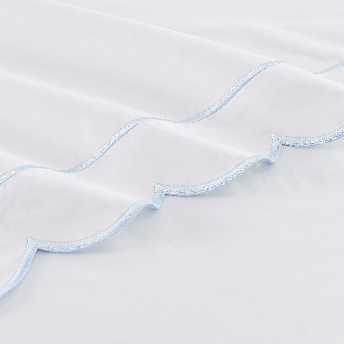 Coastal Scalloped Edge Embroidered 300TC Cotton Percale Sheet Set - Quahog Bay Bedding