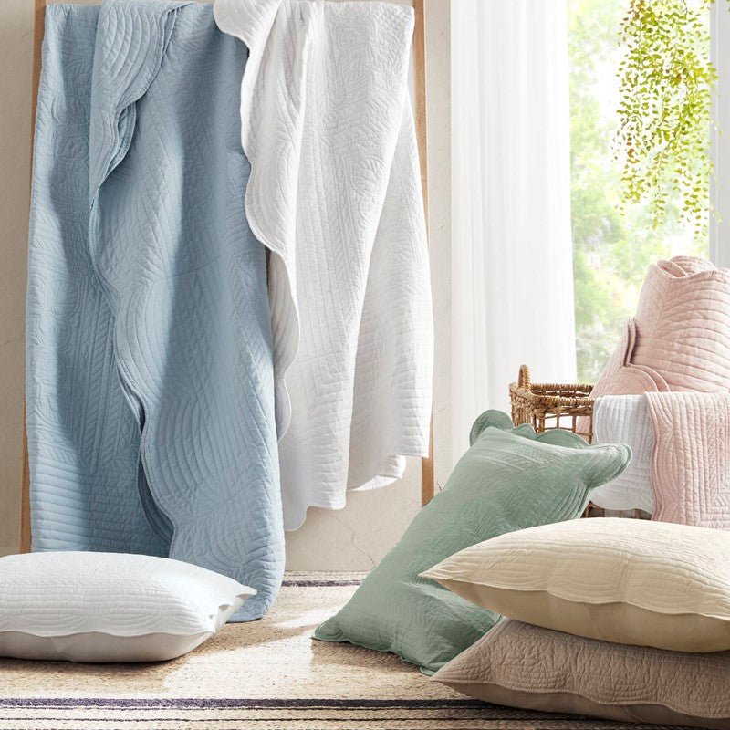 Coastal Scalloped Edge Quilt Set 3PC - Blue - Quahog Bay Bedding