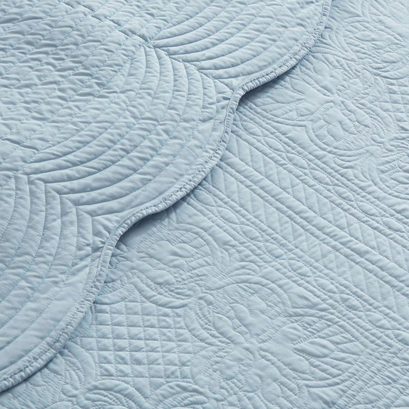Coastal Scalloped Edge Quilt Set 3PC - Blue - Quahog Bay Bedding