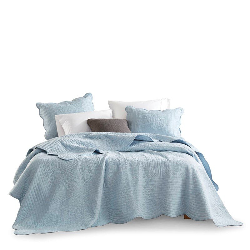 Coastal Scalloped Edge Quilt Set 3PC - Blue - Quahog Bay Bedding