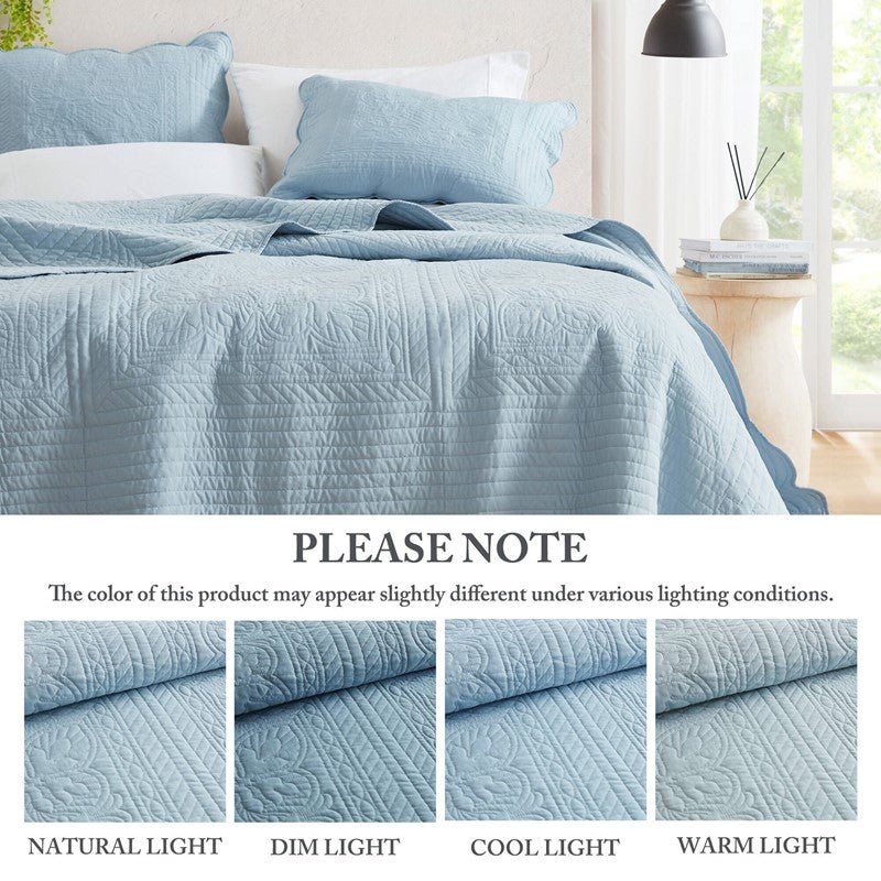 Coastal Scalloped Edge Quilt Set 3PC - Blue - Quahog Bay Bedding