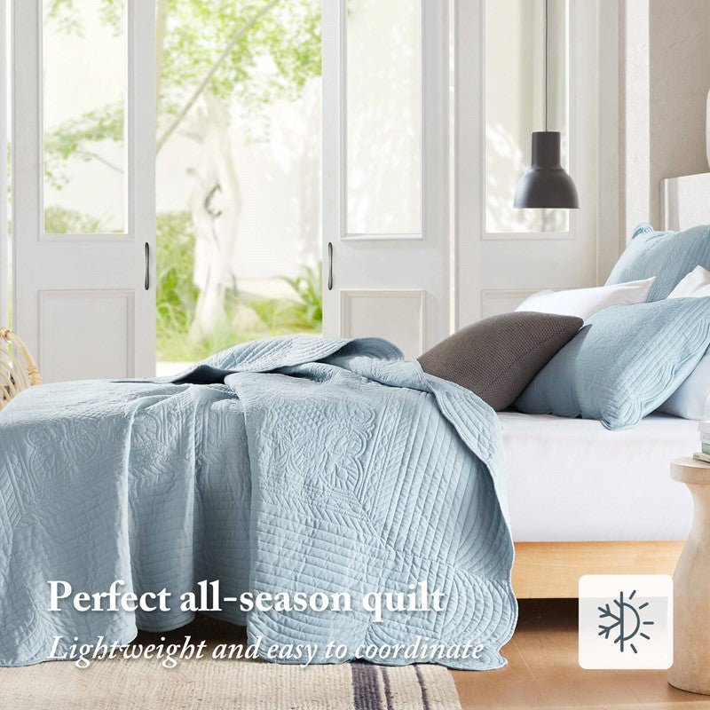 Coastal Scalloped Edge Quilt Set 3PC - Blue - Quahog Bay Bedding