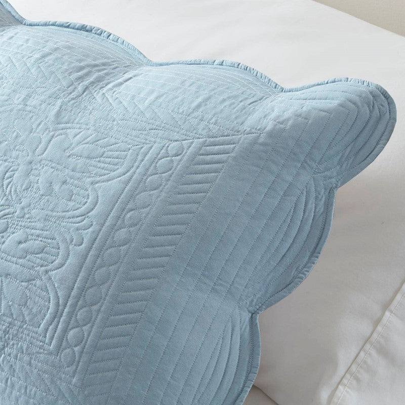 Coastal Scalloped Edge Quilt Set 3PC - Blue - Quahog Bay Bedding