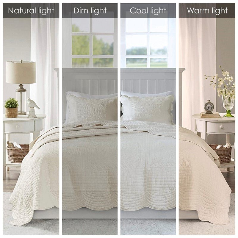 Coastal Scalloped Edge Quilt Set 3PC - Cream - Quahog Bay Bedding