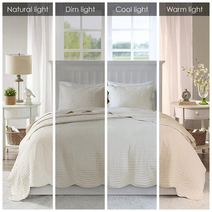 Coastal Scalloped Edge Quilt Set 3PC - Cream - Quahog Bay Bedding