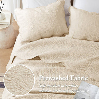 Coastal Scalloped Edge Quilt Set 3PC - Cream - Quahog Bay Bedding