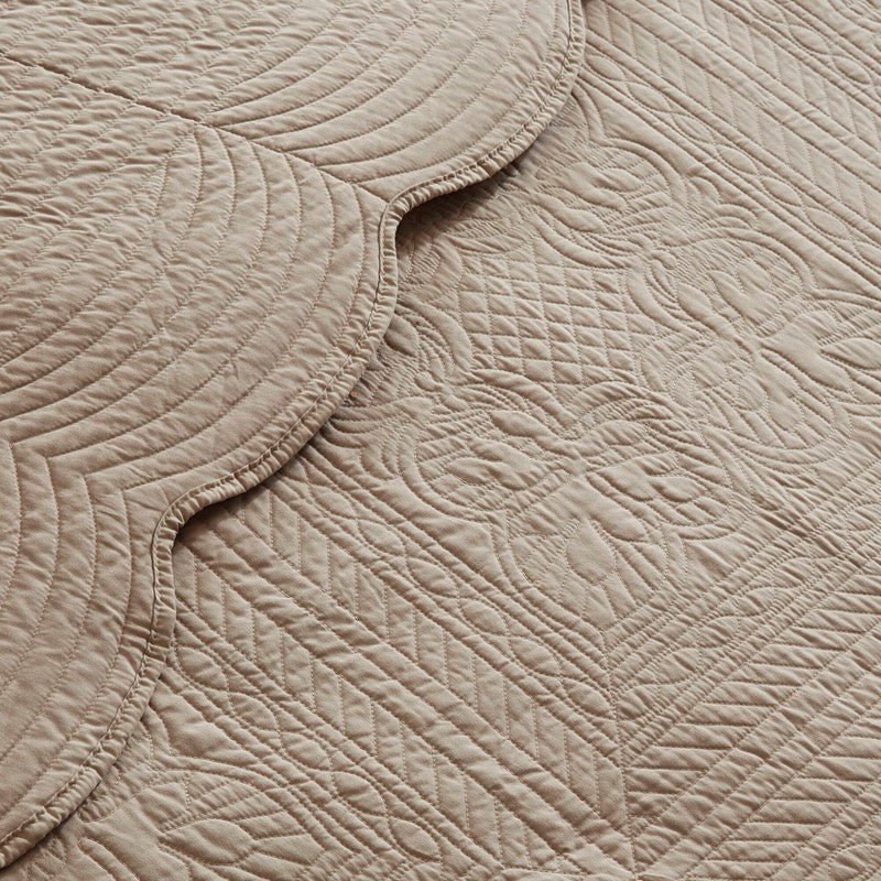 Coastal Scalloped Edge Quilt Set 3PC - Khaki - Quahog Bay Bedding