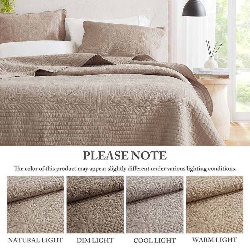 Coastal Scalloped Edge Quilt Set 3PC - Khaki - Quahog Bay Bedding