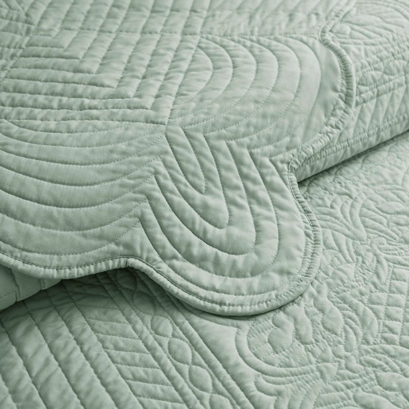 Coastal Scalloped Edge Quilt Set 3PC - Seafoam - Quahog Bay Bedding