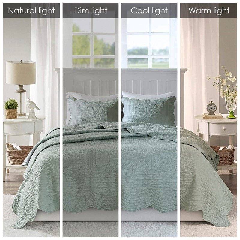 Coastal Scalloped Edge Quilt Set 3PC - Seafoam - Quahog Bay Bedding