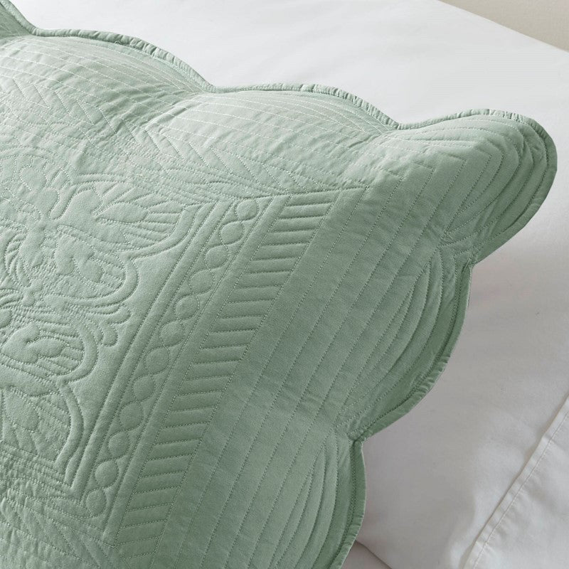 Coastal Scalloped Edge Quilt Set 3PC - Seafoam - Quahog Bay Bedding
