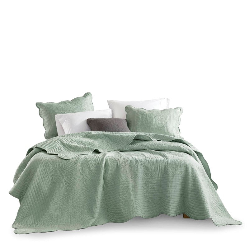 Coastal Scalloped Edge Quilt Set 3PC - Seafoam - Quahog Bay Bedding